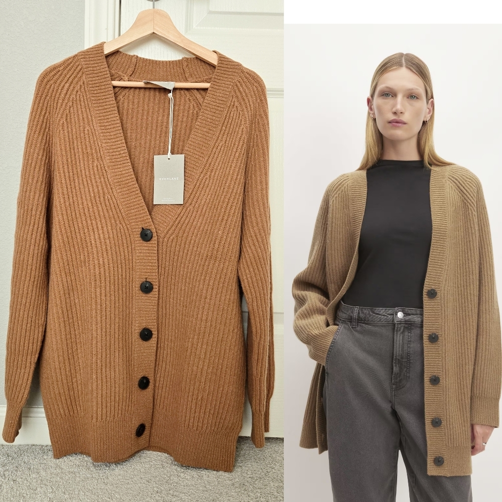 Everlane Felted Merino Cocoon Cardigan Oversized XS EUC Warm Brown